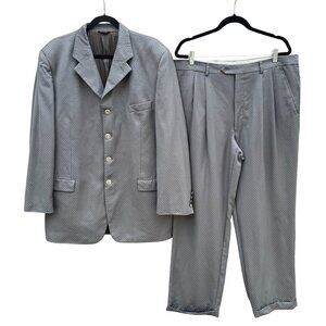Vintage 90s M2 Italian Tailoring Super 100s Tessilstrona Wool Suit Gray Mens 42L